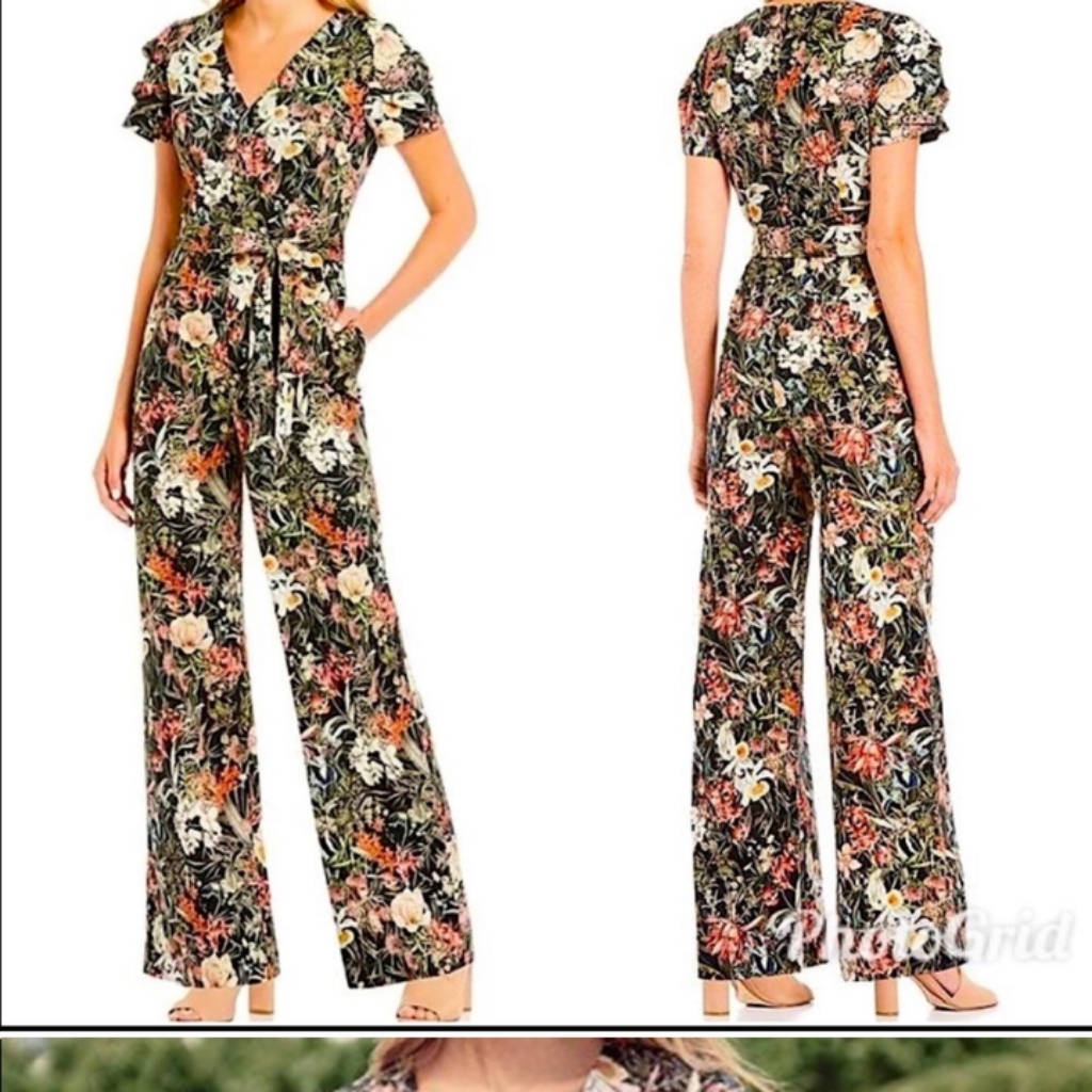 Black Jumpsuit Antonio Melani Black Boho Hippie Cottagecore Floral Sz 2